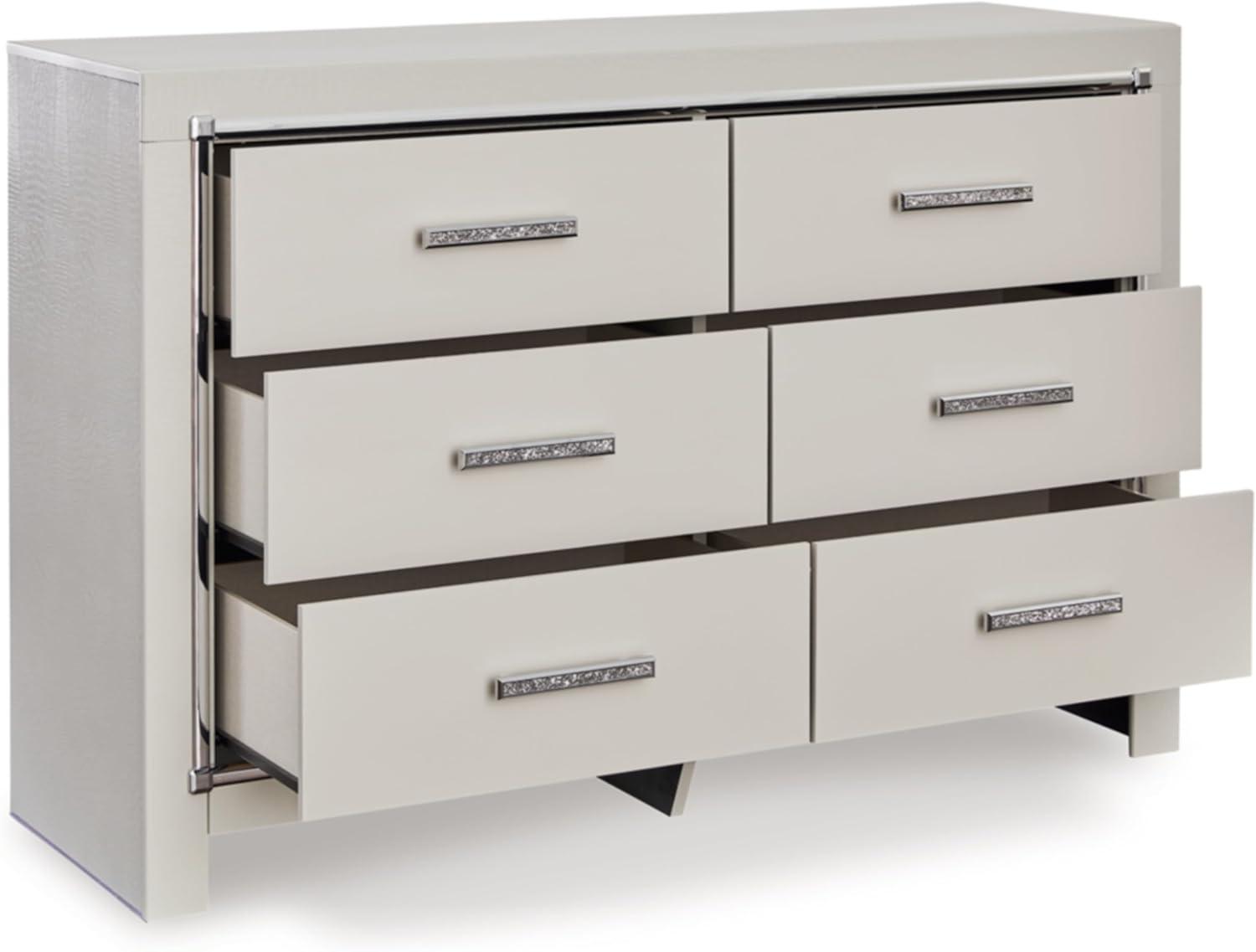 Modern White Six-Drawer Dresser with Chrome Accents