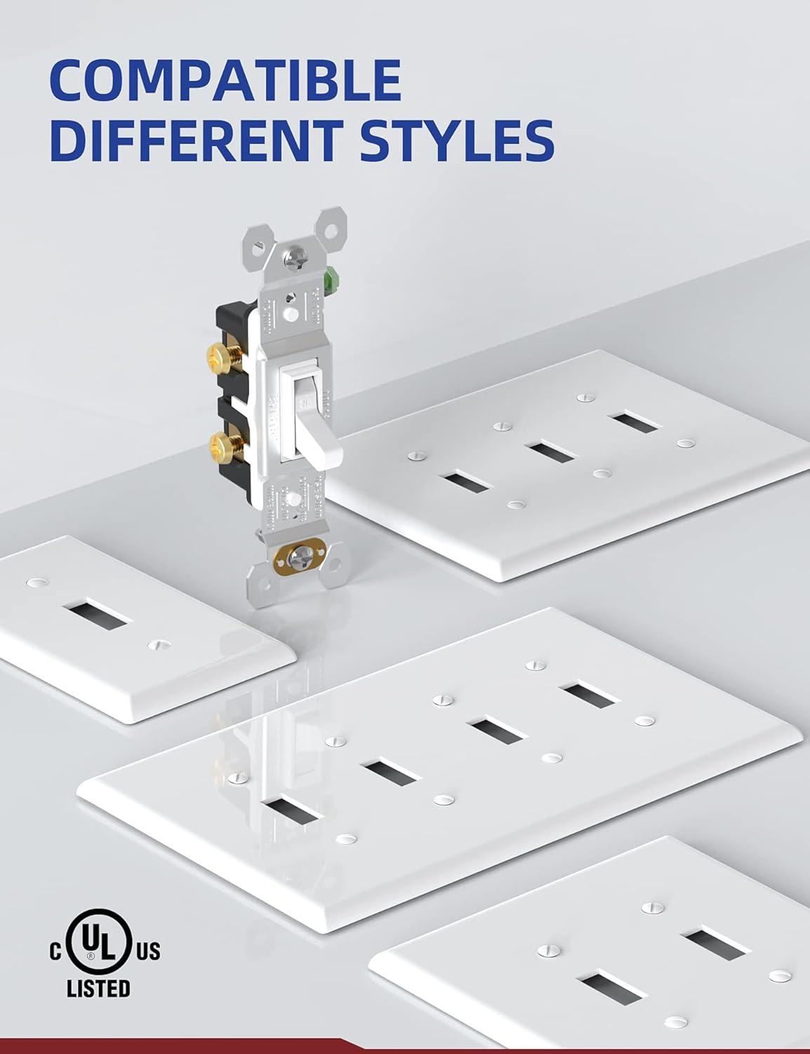 Faith White Toggle Light Switch, Single Pole Standard Wall Switch, 15 Amp Switch Toggle, Grounding Screw, 120V, 10 Pack