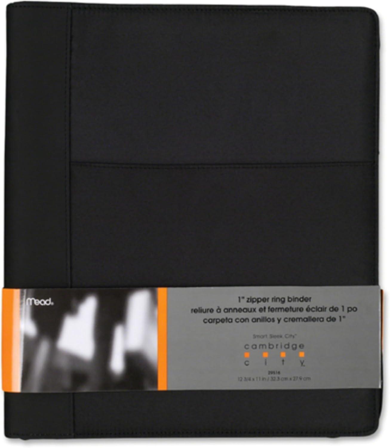 " Mead - Cambridge City Zipper Binder, Microfiber, 12.75"" x 11"", (Assorted Colors)", black