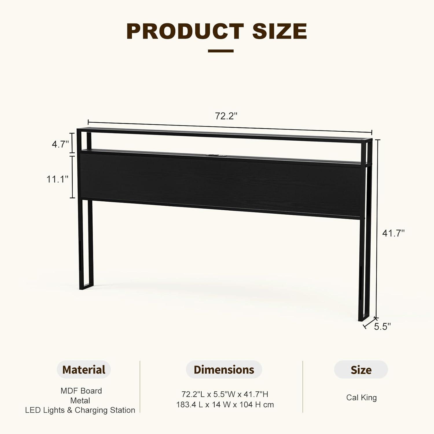 Ivy Bronx Kaiwei Storage Headboard With Led Lights & Charging Station - Industrial Metal And Wood