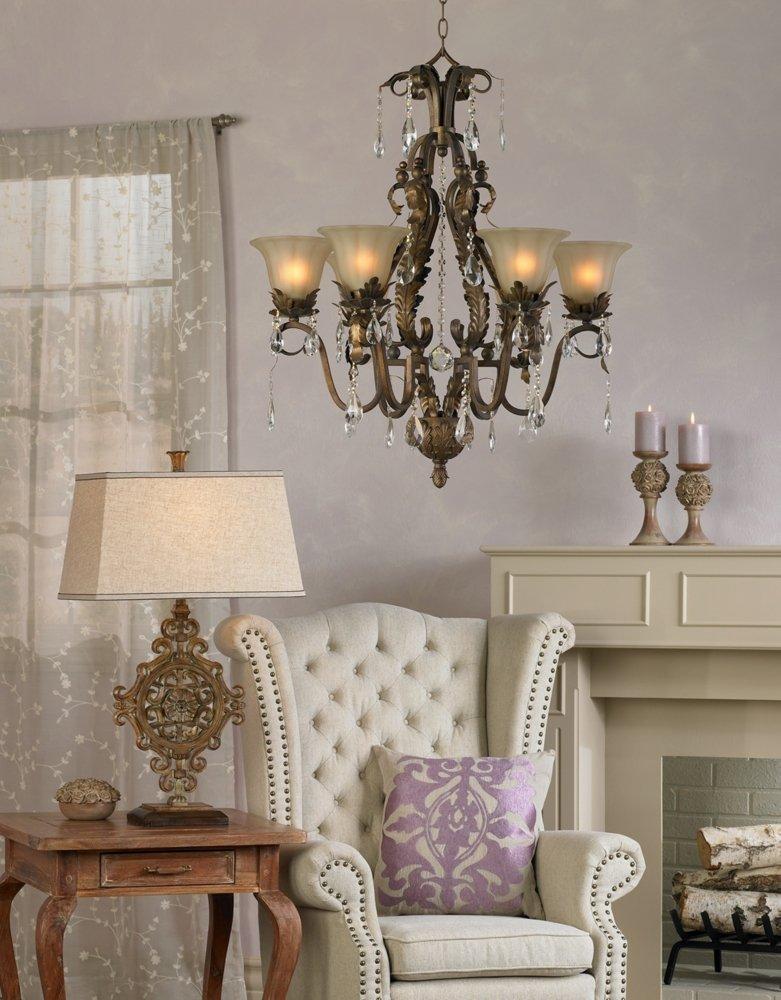 Regency Hill Iron Leaf Roman Bronze Chandelier 29" Wide French Rustic Crystal Cream Glass 6-Light Fixture for Dining Room House Foyer Kitchen Island