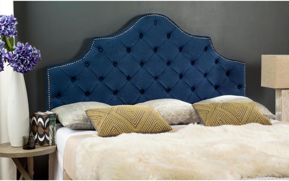 SAFAVIEH Arebelle Rustic Glam Tufted Headboard with Nail Heads, King, Steel Blue