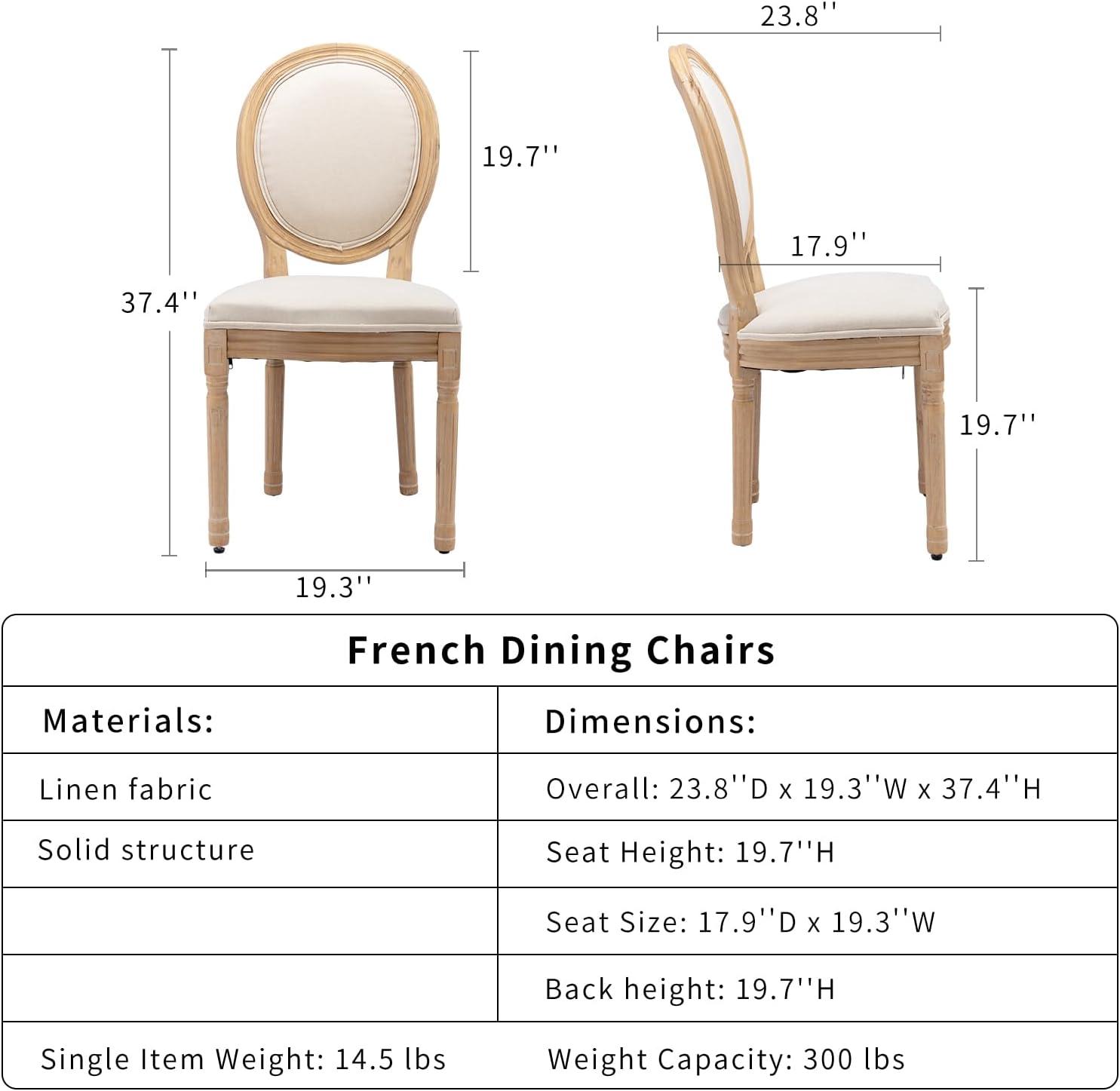 French Country Dining Chairs Set of 4, Cream Kitchen & Dining Room Chairs Set of 4, Ivory Linen Upholstered Dining Chairs, Wood Legs, Sillas De Comedor (Fabric, Beige, 4Pcs)