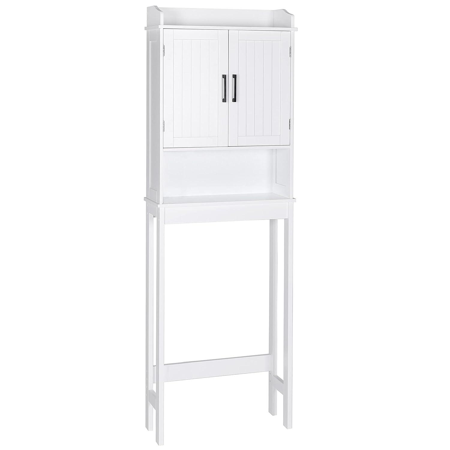 MUPATER Bathroom 67" Storage Cabinet Organizer with Shelves and Doors, Small Freestanding Toilet Shelf Space Saver with Anti-Tip Design and Adjustable Bottom Bar, White