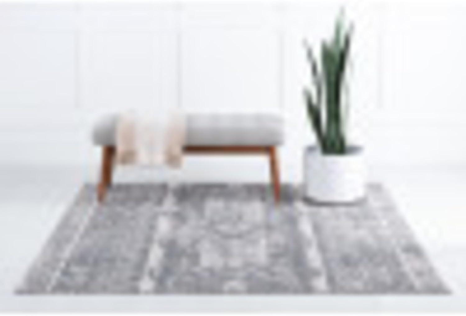 Unique Loom Portland Collection Area Rug - Depoe (4' 1" Square Gray/Ivory)