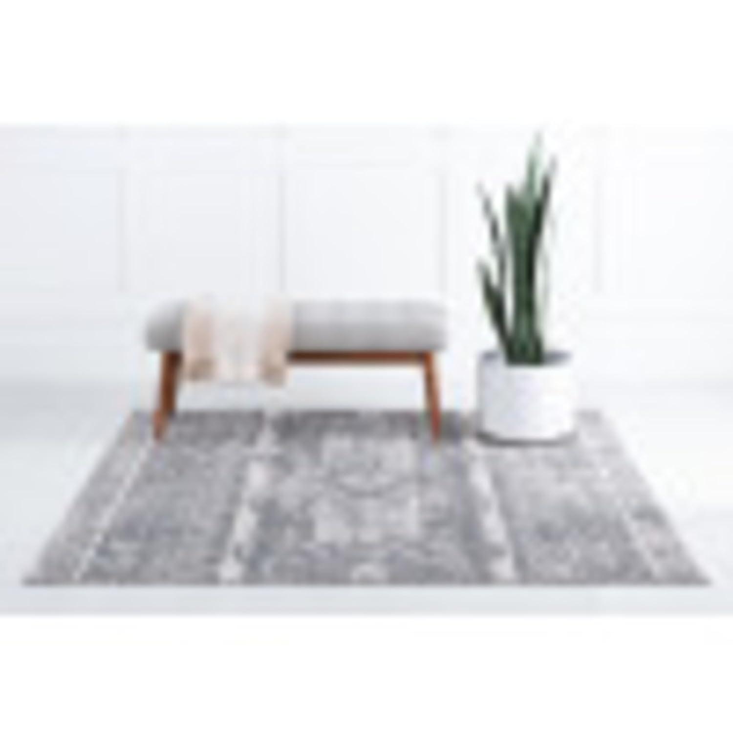 Unique Loom Portland Collection Area Rug - Depoe (4' 1" Square Gray/Ivory)
