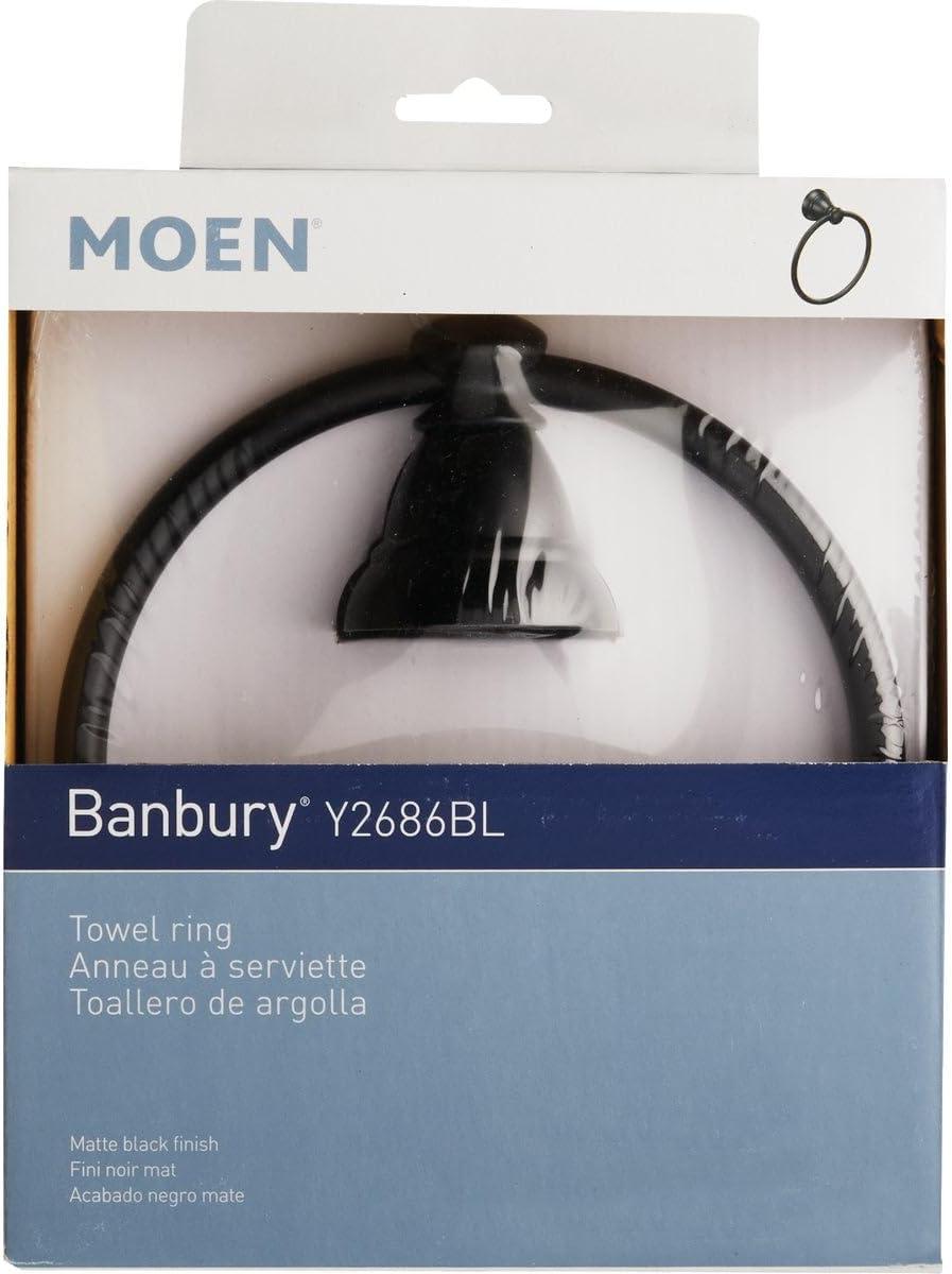 Moen Banbury Y2686BL Towel Ring, 6 in Dia Ring, Aluminum/Zinc, Matte, Wall Mounting