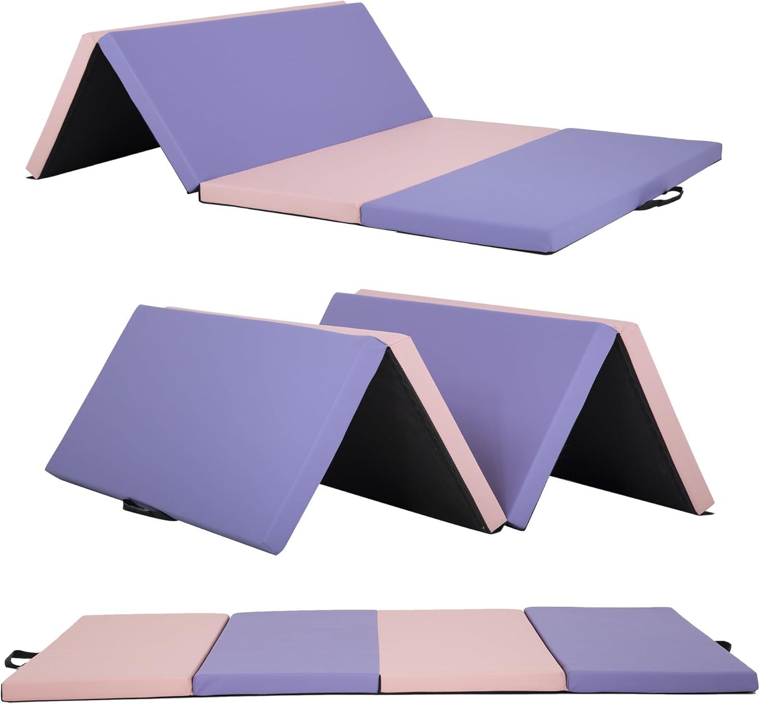 PayLessHere Gymnastics Mat - Folding Gymnastic Mat for Tumbling, Stretching, Yoga & Arts - Thick PU Leather - Indoor/Outdoor