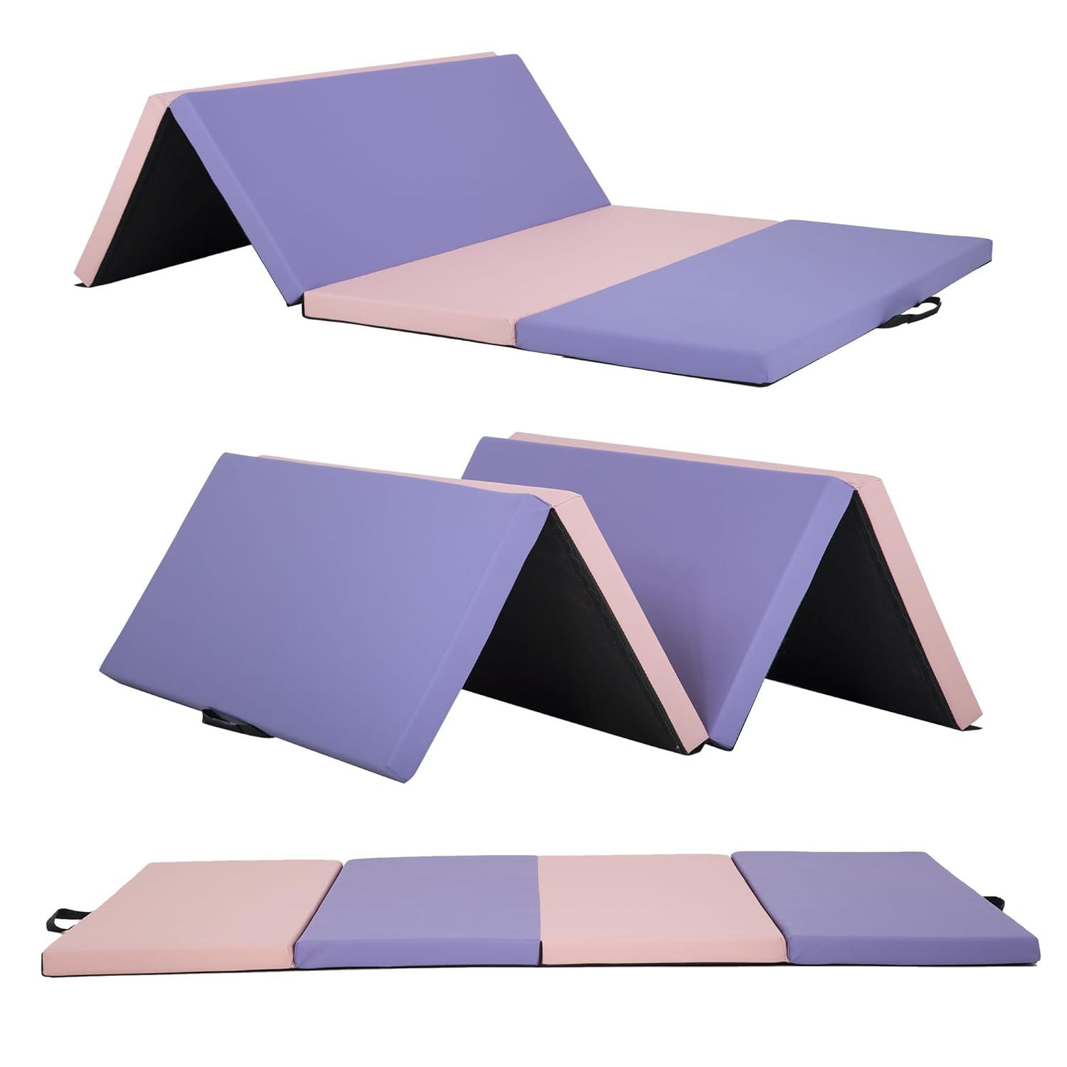 PayLessHere Gymnastics Mat - Folding Gymnastic Mat for Tumbling, Stretching, Yoga & Arts - Thick PU Leather - Indoor/Outdoor