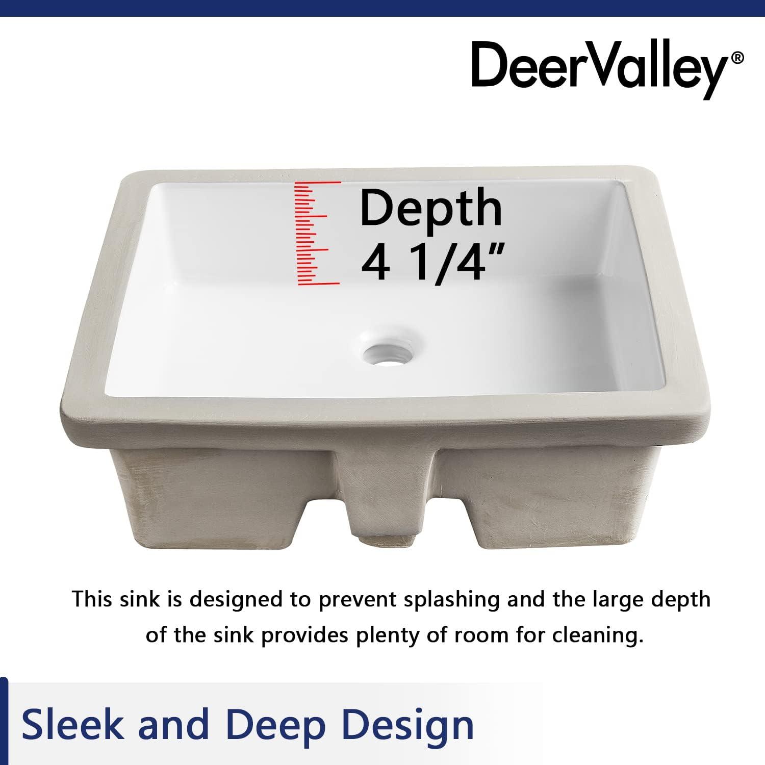 DeerValley Ursa 19.88" X 15.59 " White Rectangular Vitreous China Undermount Bathroom Sink with Overflow