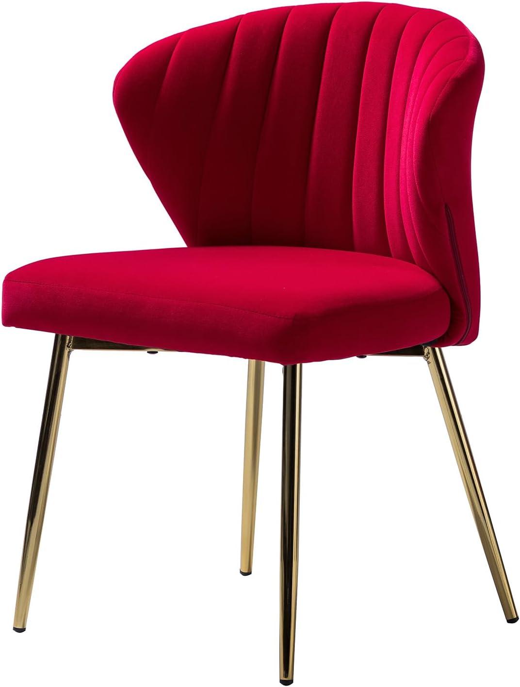 Velvet Wingback Accent Chair Upholstered Dining Chairs Tufted Gold Metal Legs Home Kitchen Living Room Red