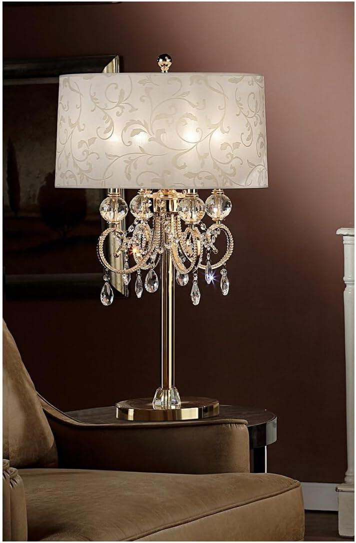 32.5" Antique Metal Table Lamp with Crystals Gold - Ore International: Barocco Drum Shade, UL Listed