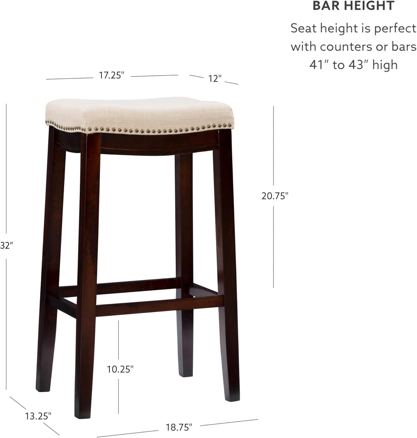 Linon Claridge Backless Wood Counter Stool, 26" Seat Height, Dark Walnut Finish with Beige Linen Fabric