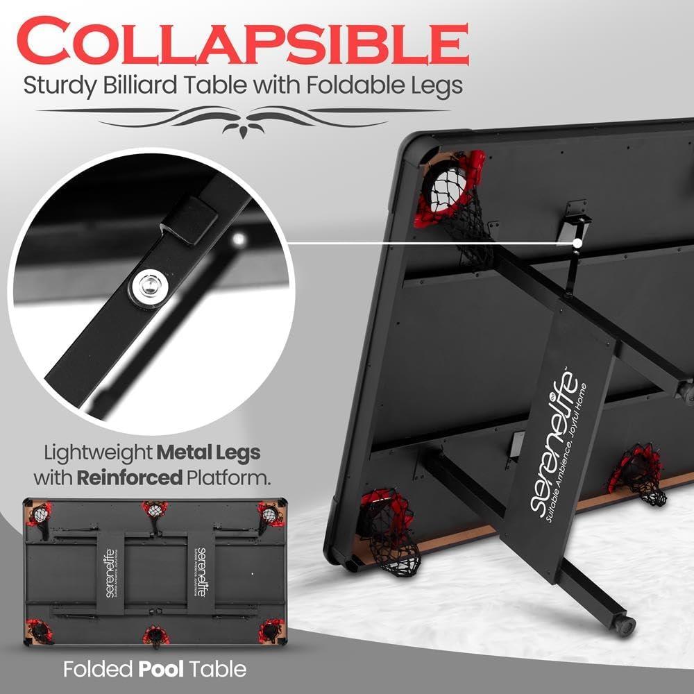 SereneLife 6 Ft Red Portable Pool Table with Accessories