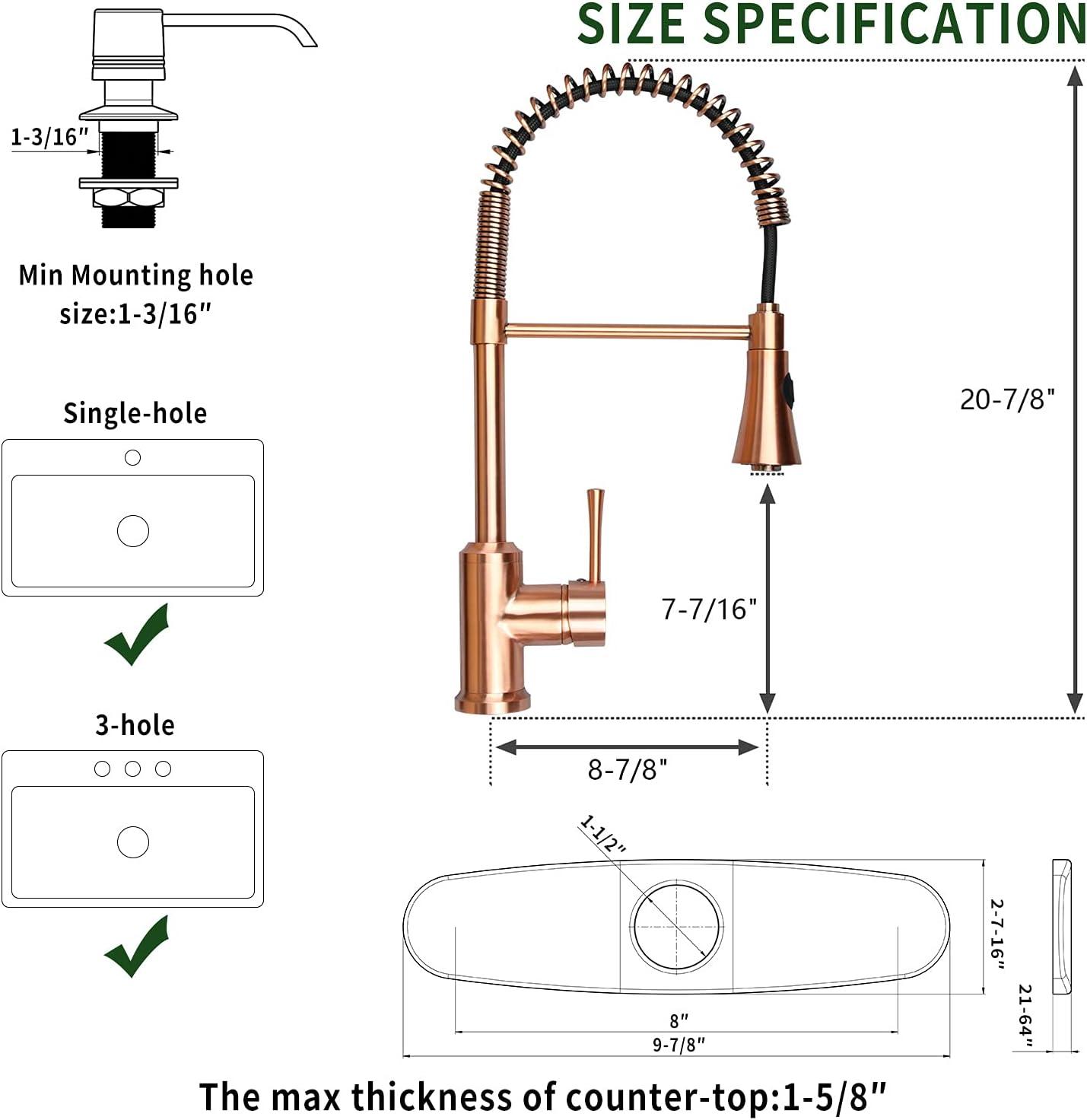 Akicon Pre-Rinse Spring Kitchen Faucet, Single Level with Pull Down Sprayer Copper Copper Finish