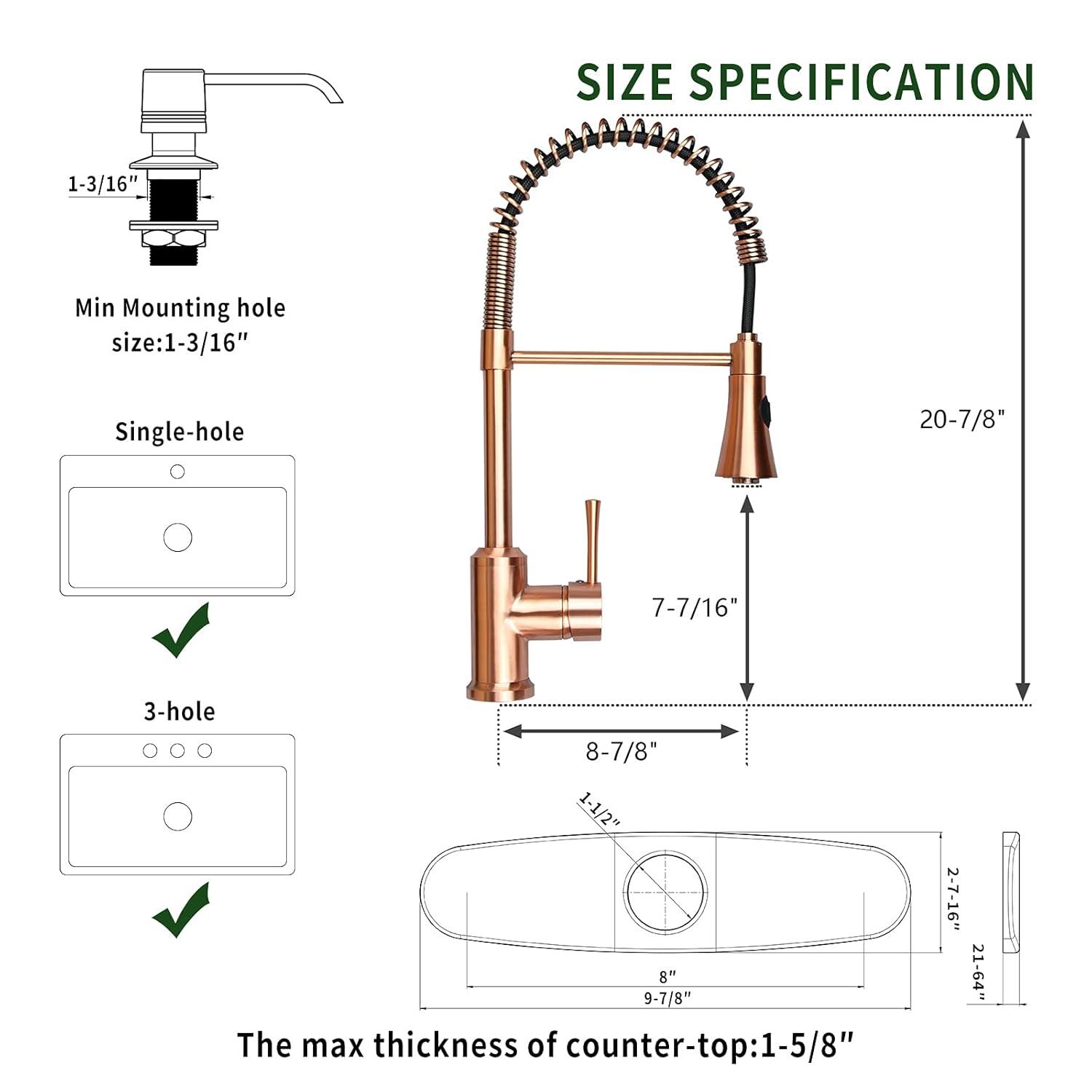 Akicon Pre-Rinse Spring Kitchen Faucet, Single Level with Pull Down Sprayer Copper Copper Finish
