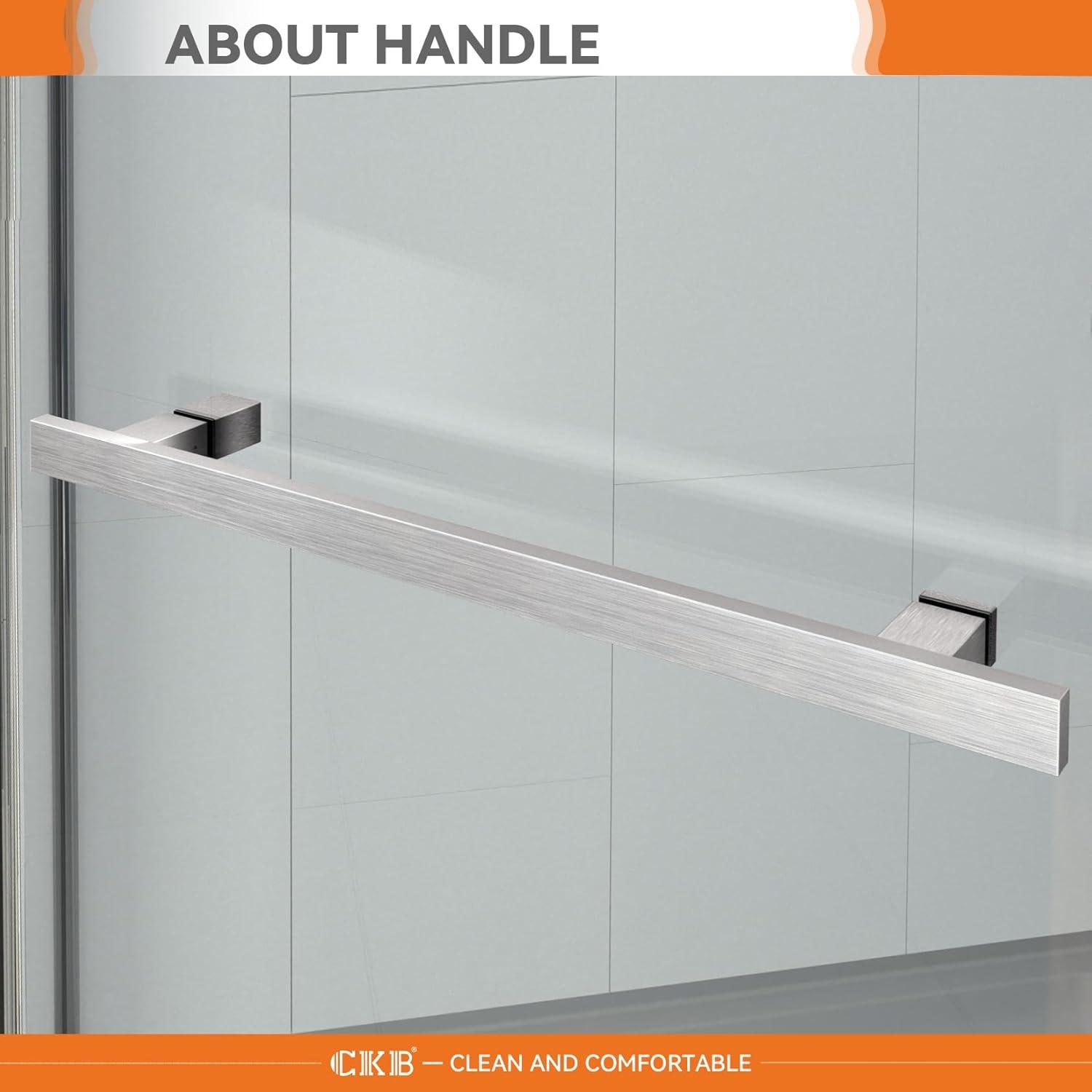 38" W x 38" D x 72" H Semi-Frameless Neo-angle Shower Door with Towel Bar and Fixed Panel