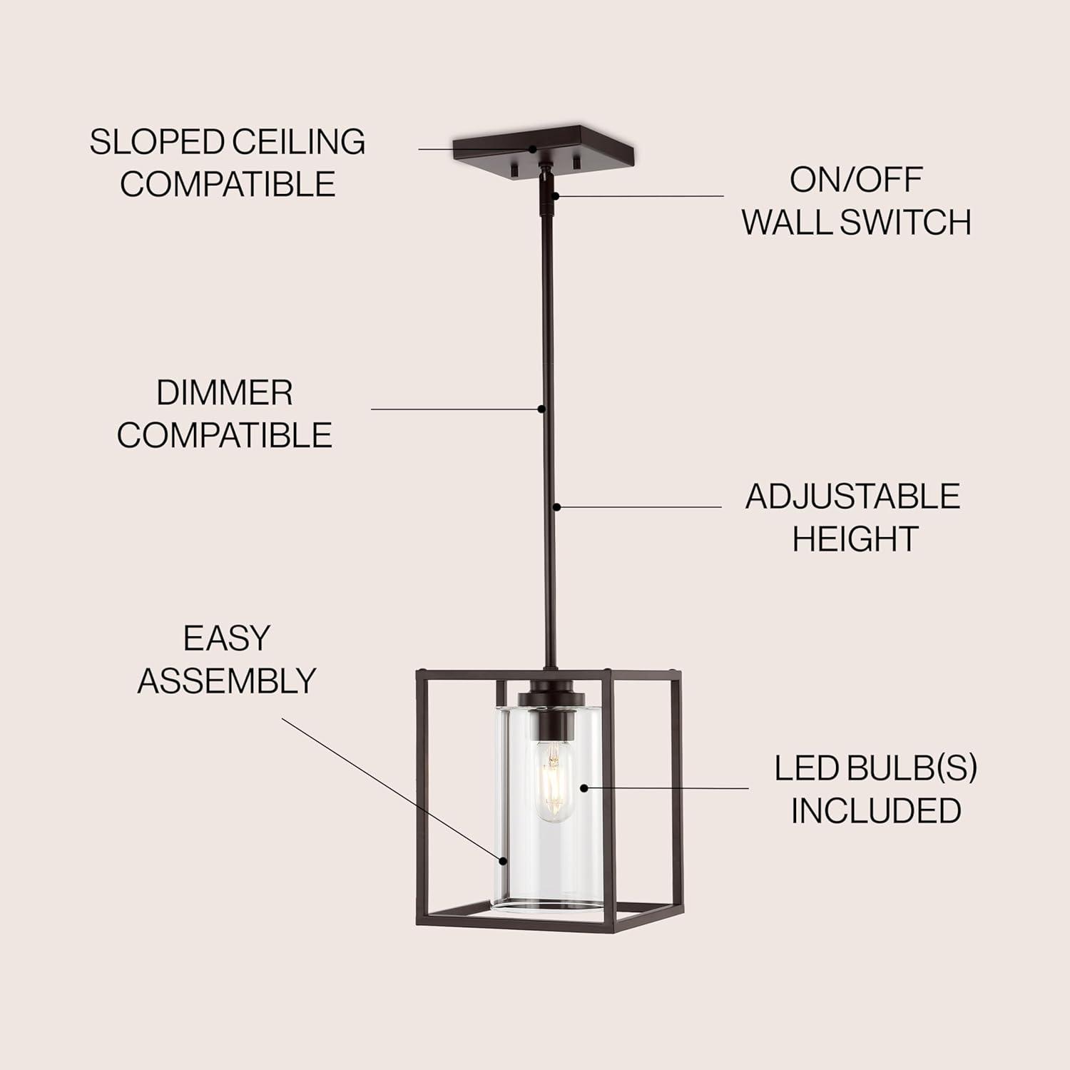 Quinn 8.13" 1-Light Industrial Farmhouse Iron/Glass LED Pendant, Oil Rubbed Bronze