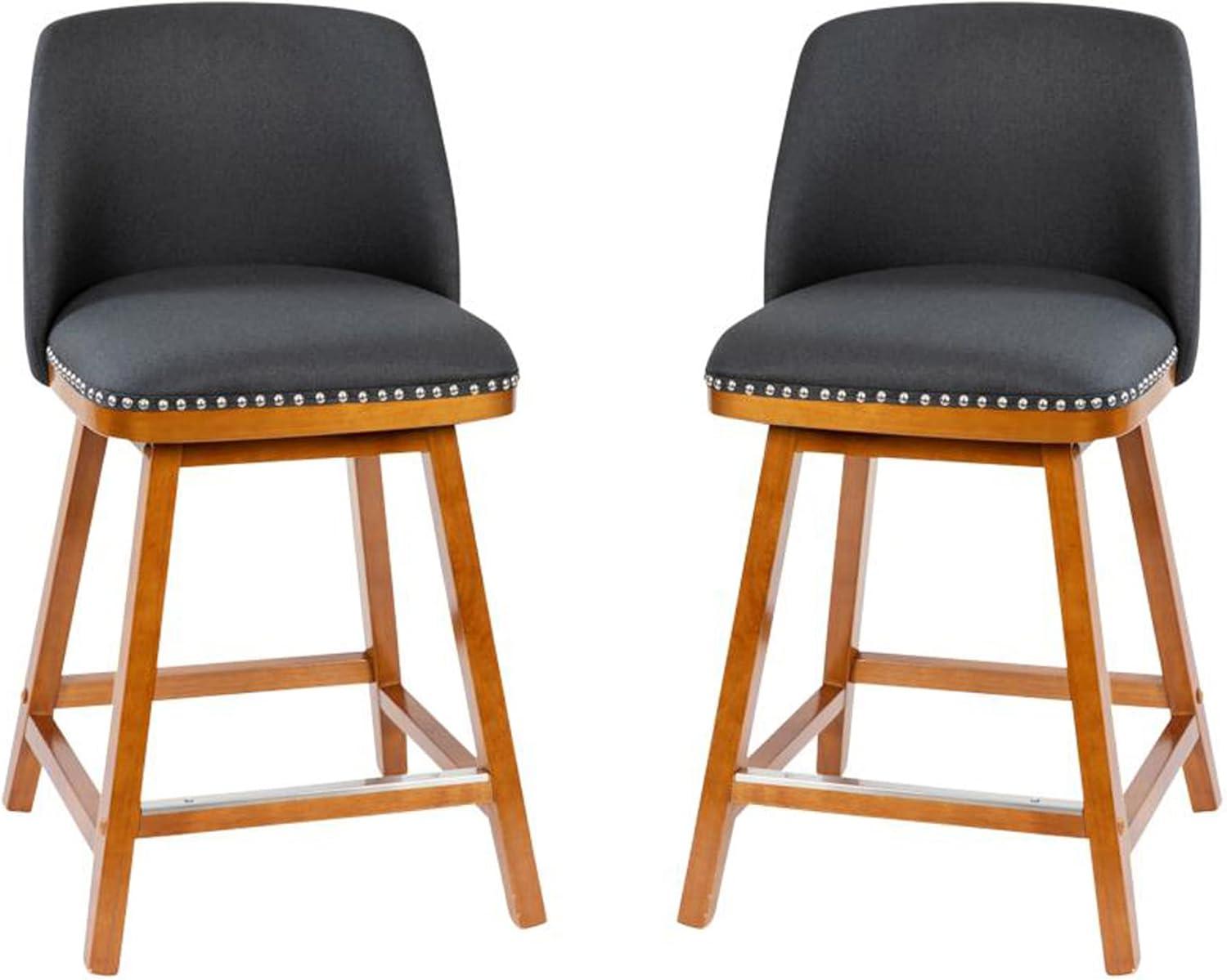 Flash Furniture 2 Pack Commercial Walnut Finish Wood Barstools with Nail Trim-Charcoal Faux Linen