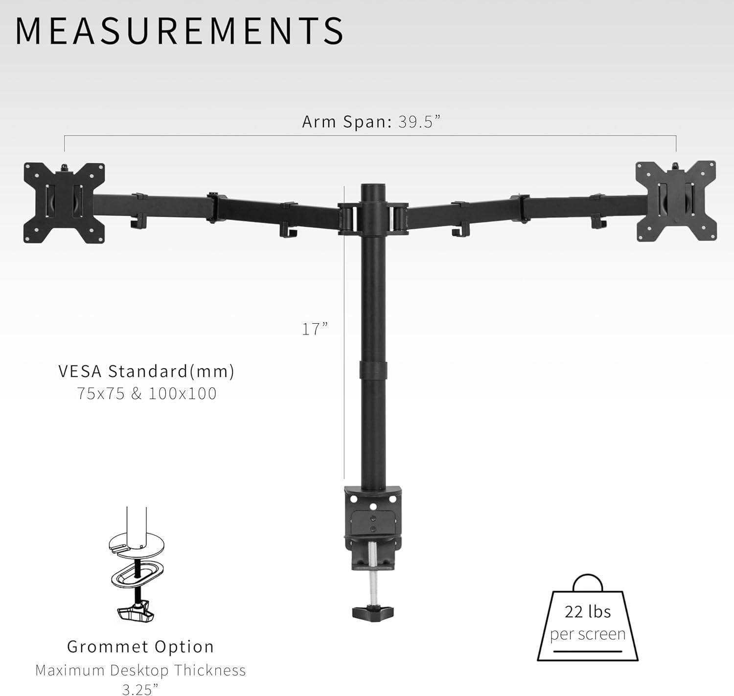 VIVO Black Dual Monitor Adjustable Desk Mount, Fits Ultrawide Screens up to 38"