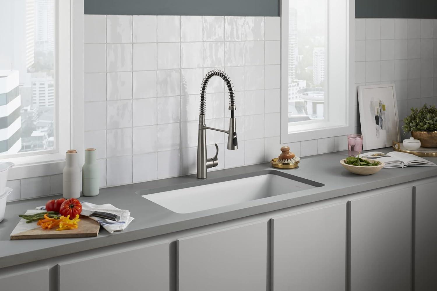 Cairn Matte White 33.5" Undermount Single-Bowl Kitchen Sink with Rack