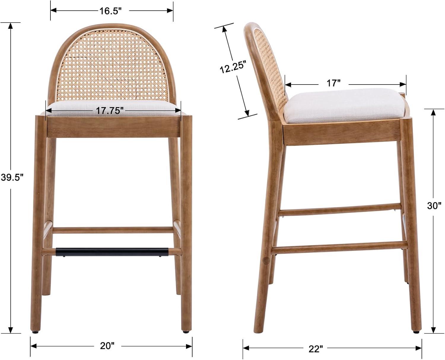 Bayou Breeze Emington Modern Stools with Rattan Backrests and Wood Frame (Set of 2)