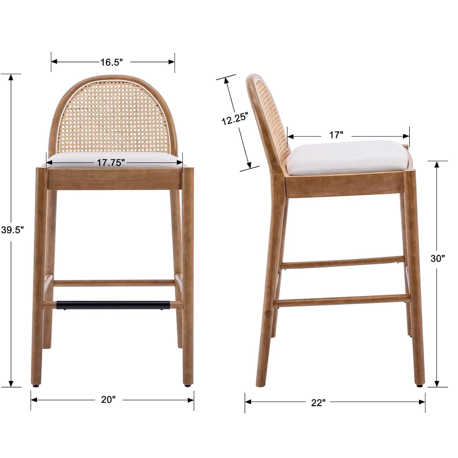 Bayou Breeze Emington Modern Stools with Rattan Backrests and Wood Frame (Set of 2)