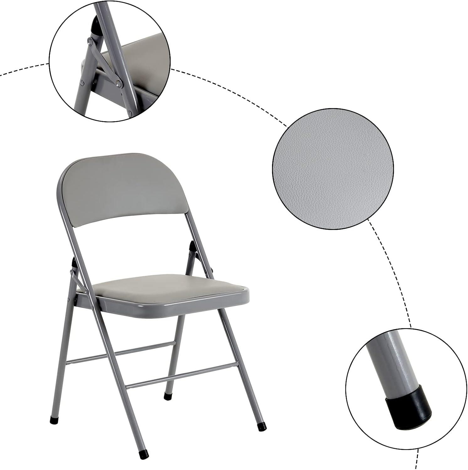 6 Pack Gray Folding Chairs with Padded Cushion and Back for Outside Portable Stackable Commercial Foldable Chairs with Steel Frame for Events Office Wedding Party, 330lbs Capacity