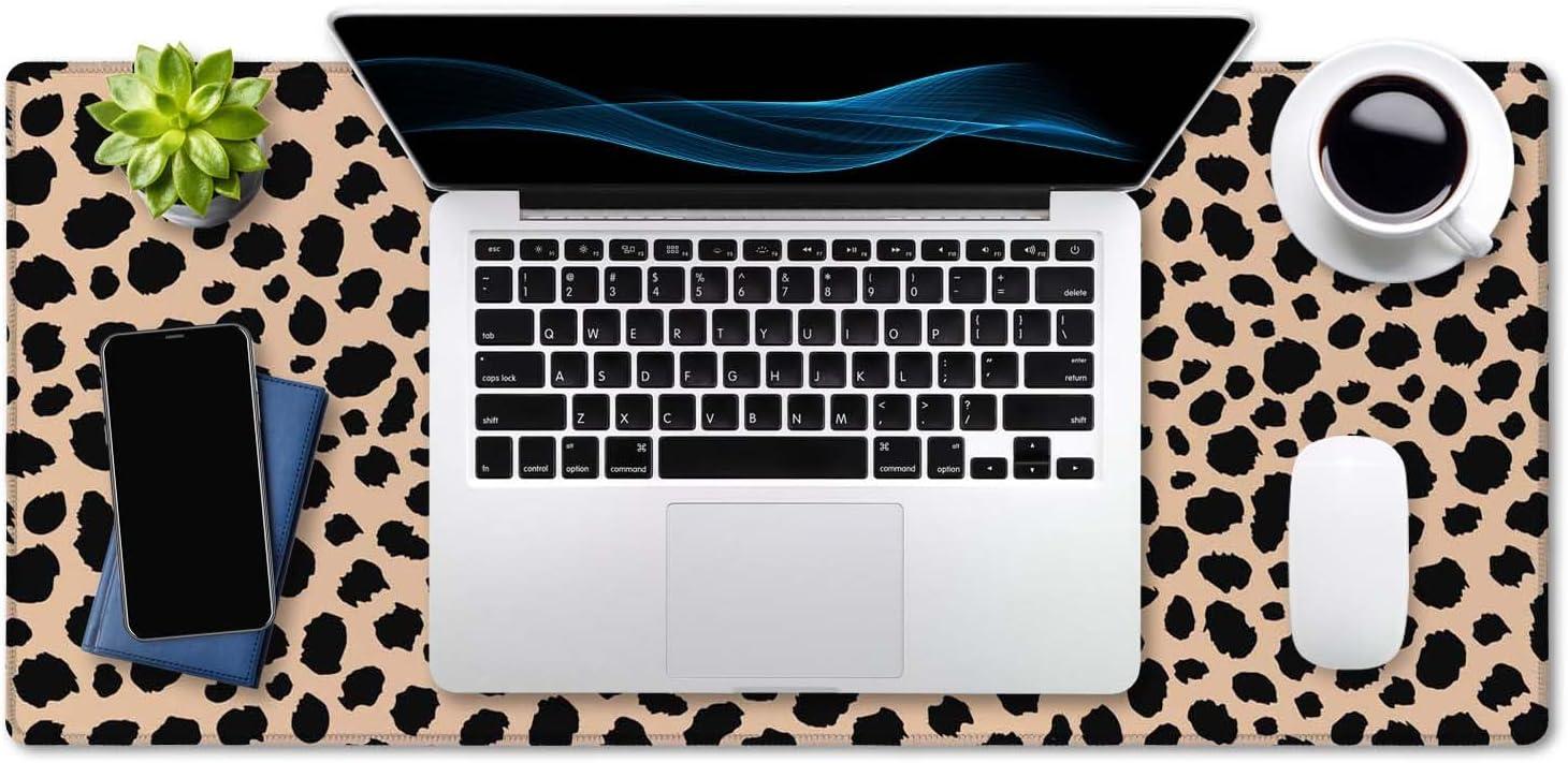 SSOIU Leopard Print Cute Desk Mat, Extra Large Non-Slip Rubber Mousepad - 35.5x15.7 in, Extended Gaming Mouse Pad