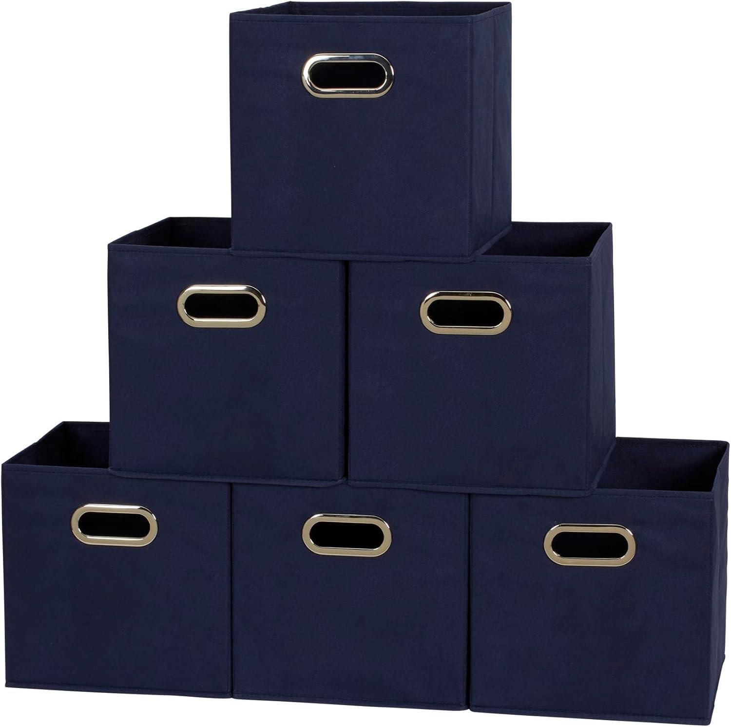 Household Essentials Open Fabric Storage Cube Bins, Set of 6, Navy