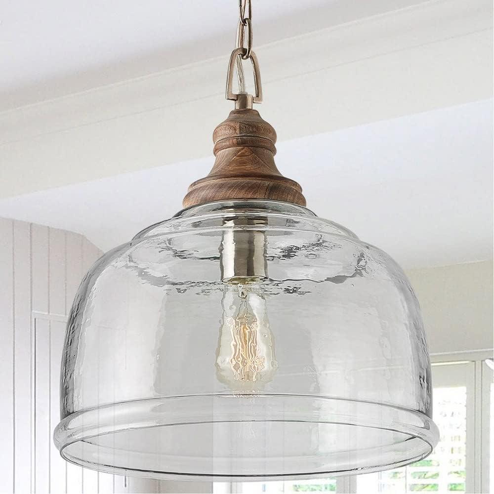 Capital Lighting 330318YG Julian Coastal Style Clear Organic Rippled Glass Dome Pendant, 1-Light 100 Watt, 16"H x 14"W, Grey Wash/Iron Silk