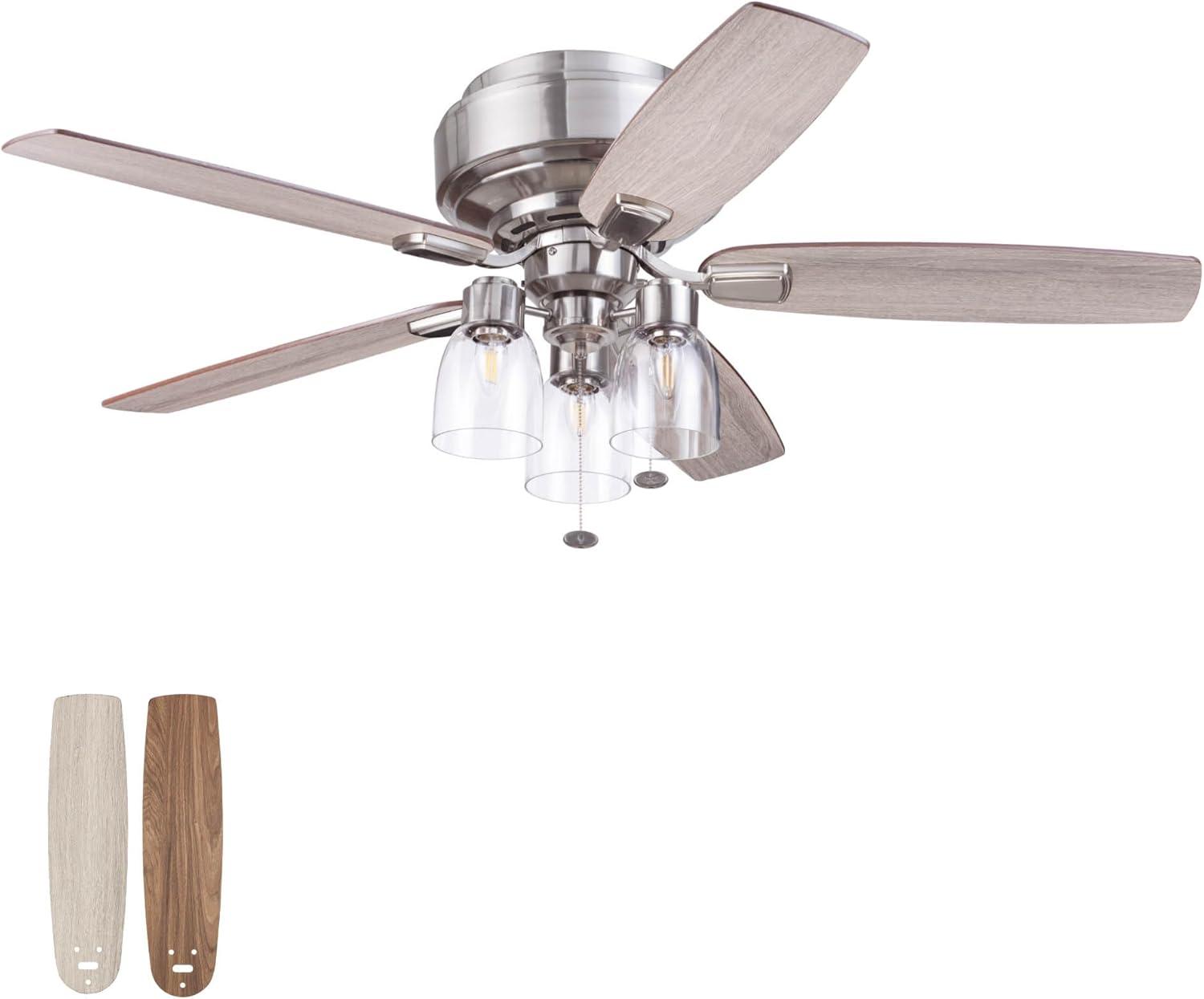 Prominence Home 51669-45 Magonia 52 in. Farmhouse Style Flush Mount LED Ceiling Fan with Light - Brushed Nickel