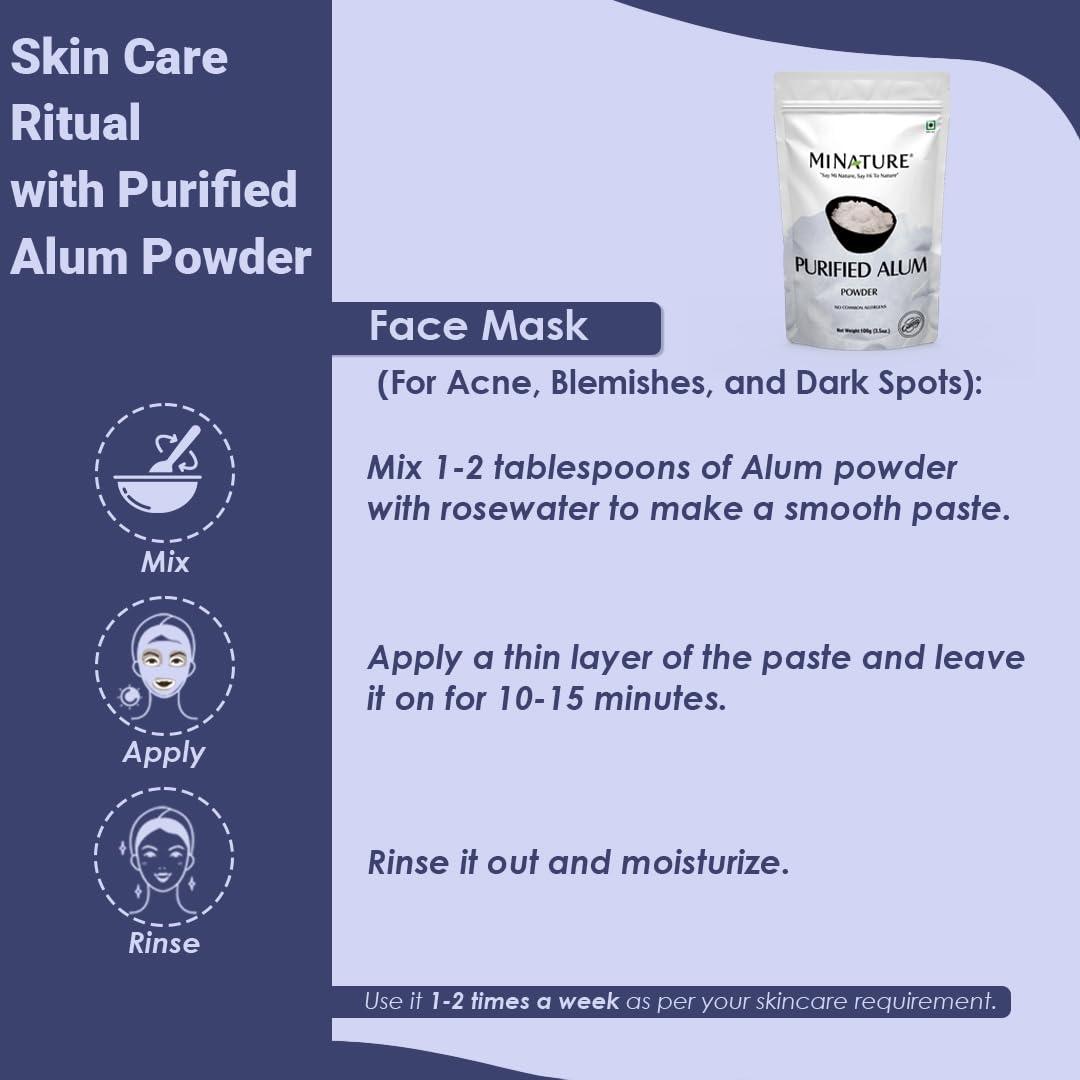 Mi Nature Alum Powder Potassium (Fitkari/Phitkari) -100% Natural Skincare for Acne, Odor Control & Water Purification Face Mask for |Pore Refining 100g |Face Pack Powder |Cruelty-Free