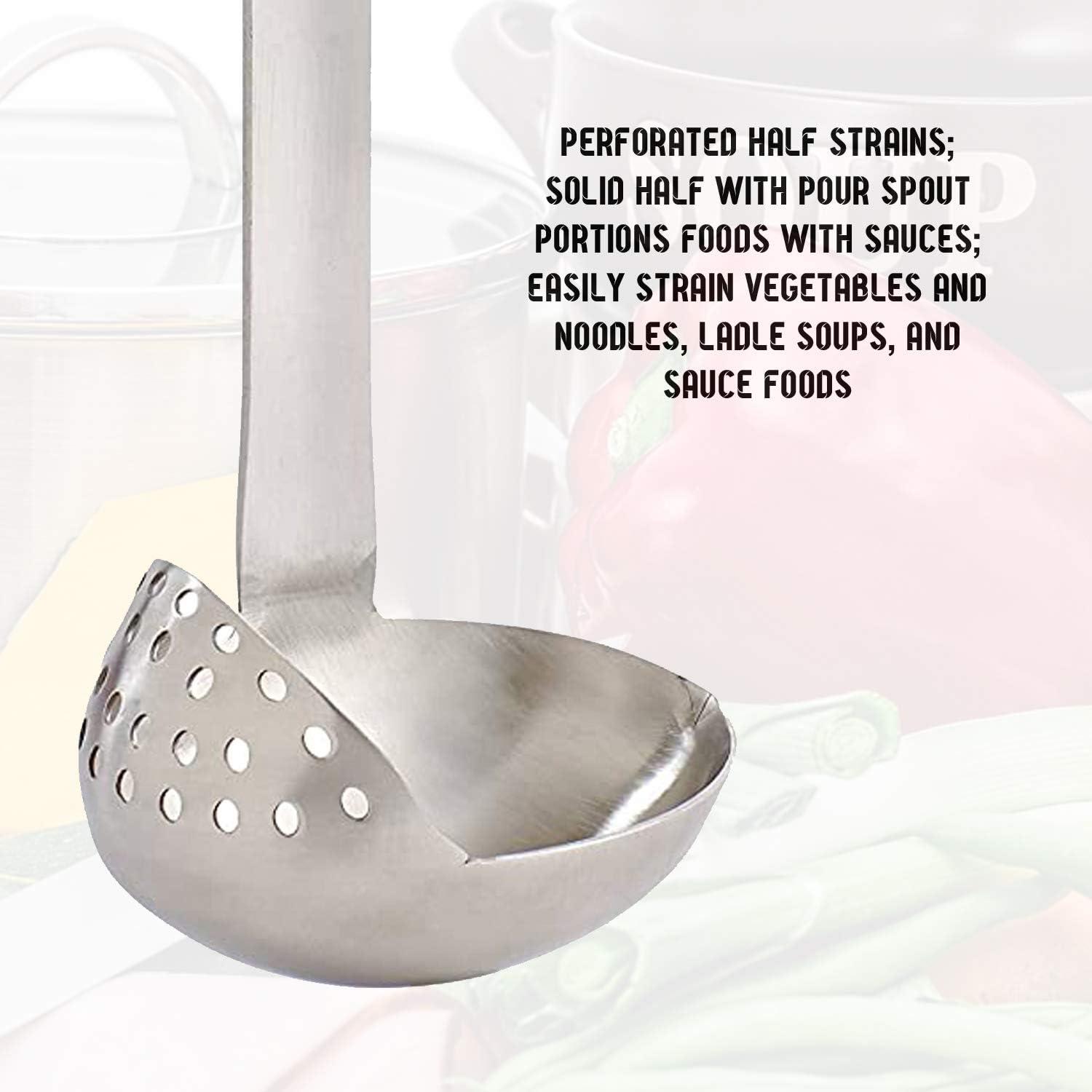 HIC Kitchen Straining Ladle with Spout, 18/8 Stainless Steel, 3-Ounce Capacity