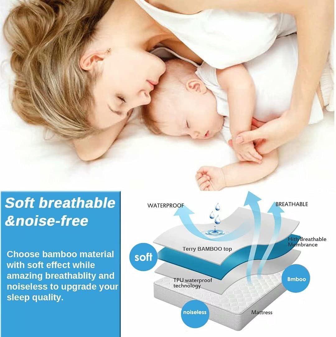 King Size Cooling Waterproof Mattress Protector Pad Cover, Breathable Fitted Sheet Style Deep Pocket-Noiseless,Vinyl,PVC Free,Waterproof Bed Matress Cover Washable for Home, Bedroom, Hotel