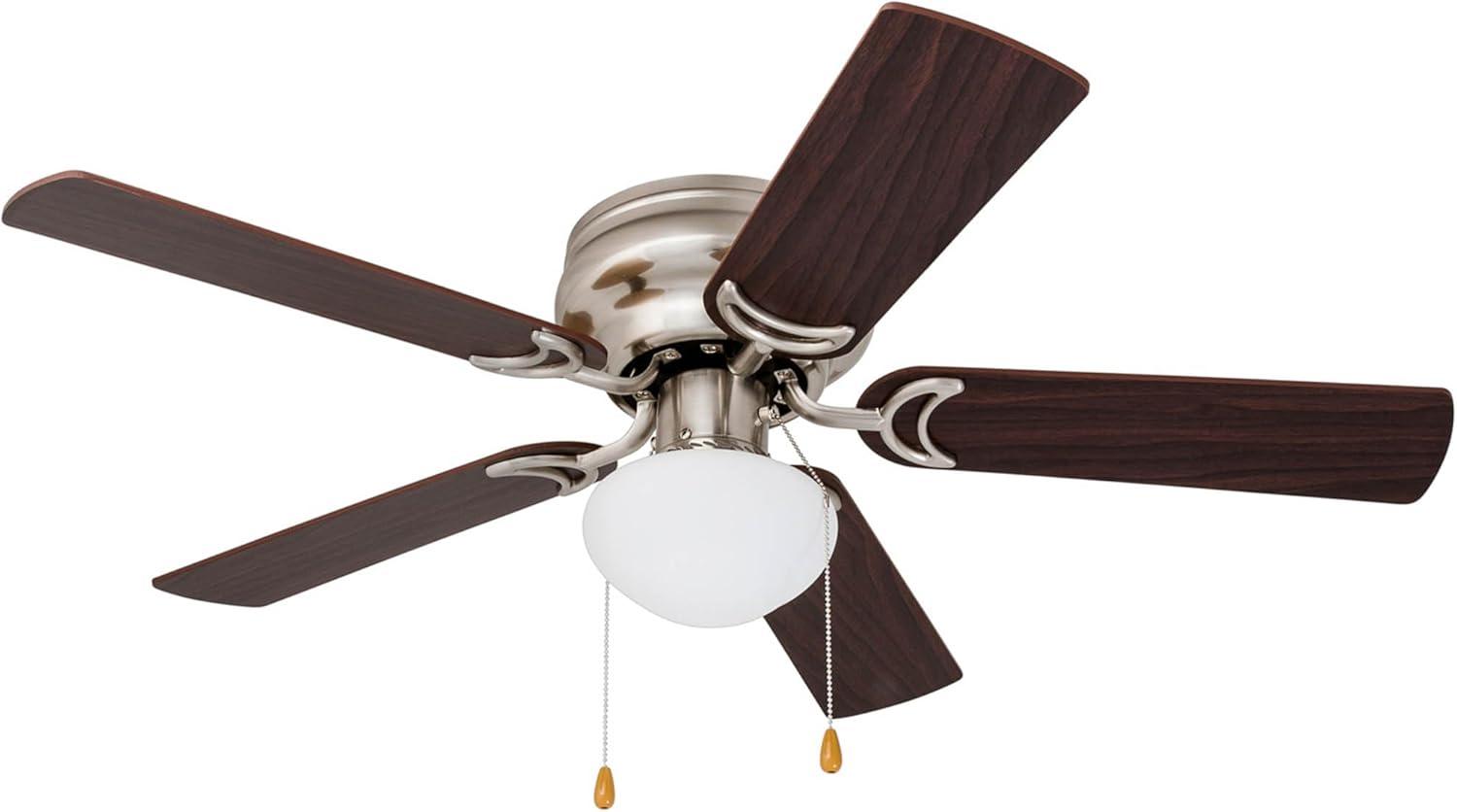 Prominence Home Alvina, 42 Inch Traditional Flush Mount Indoor LED Ceiling Fan with Light, Pull Chain, Dual Finish Blades, Reversible Motor - 80029-01 (Satin Nickel), 52