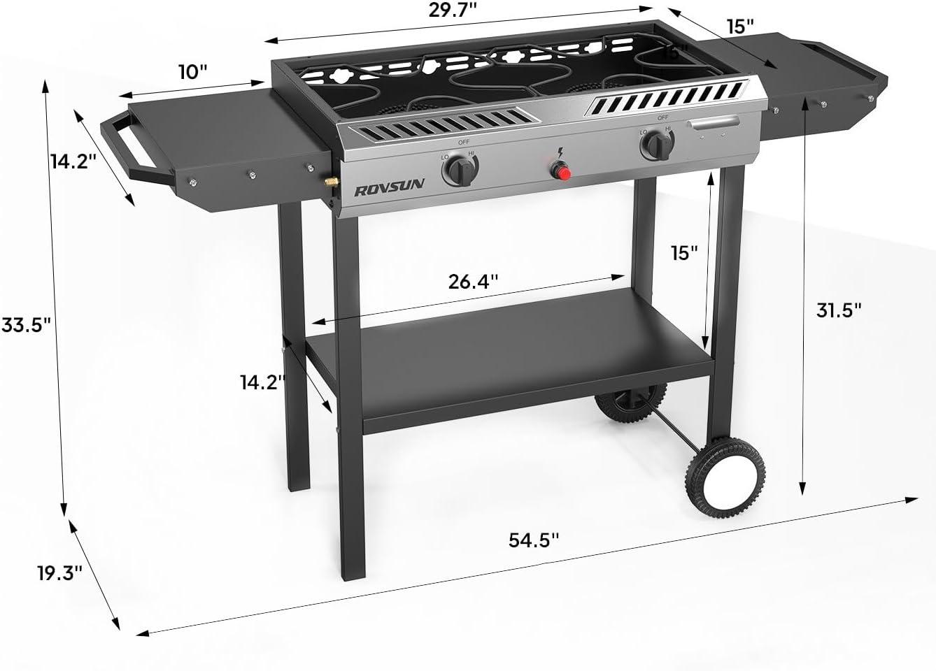 ROVSUN 2 Burner Outdoor Propane Gas Stove with Ignition, Regulator & Shelf, 150,000 BTU Powerful Cooker for Backyard Patio Cooking Home Canning Frying
