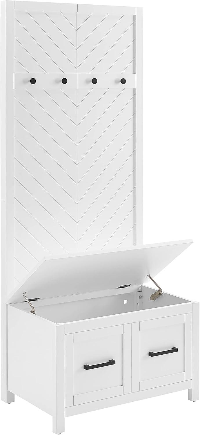 Kayce 58" Modern White Herringbone Hall Tree with Storage