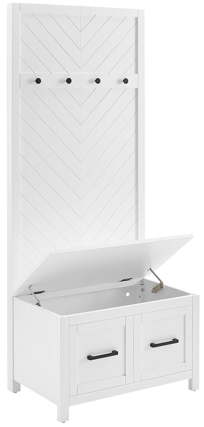 Kayce Hall Tree White - Crosley: Mudroom Storage Solution, Entryway Organizer with 4 Hooks, Veneer Finish