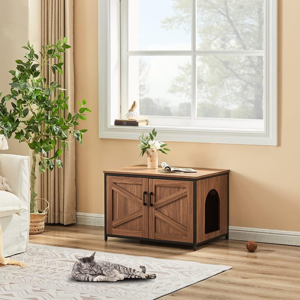 unipaws Cat Litter Box Enclosure - Top Opening - Walnut