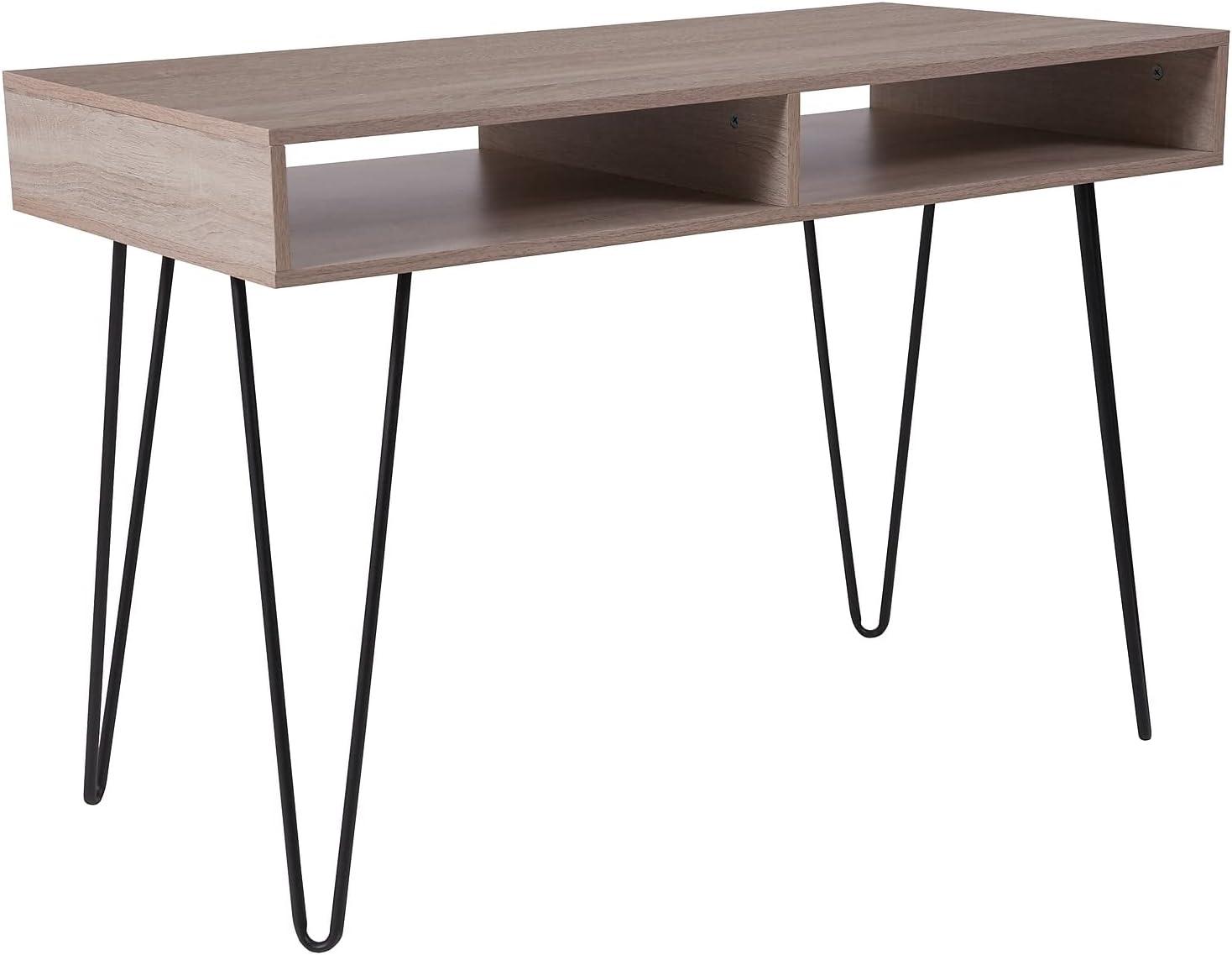 Franklin Mid-Century Modern Oak Finish Desk with Black Metal Legs