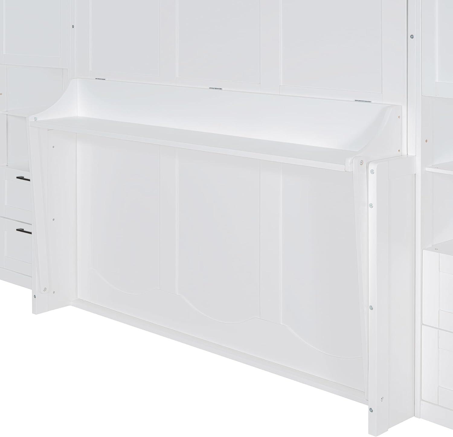 Harper & Bright Designs Queen Size Murphy Bed, Wooden Queen Wall Bed with Closet, Drawers and Shelves, White