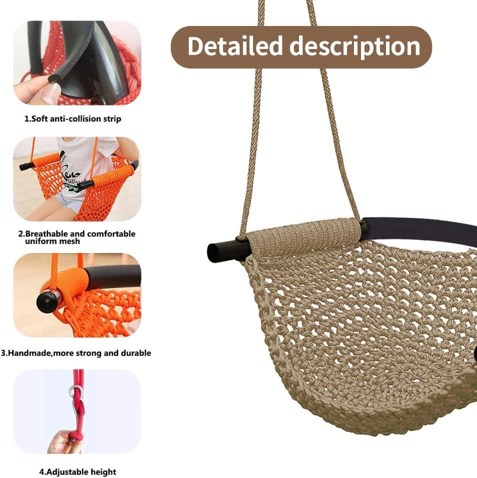 Hand-Knitted Light Brown Polyester Toddler Swing Seat