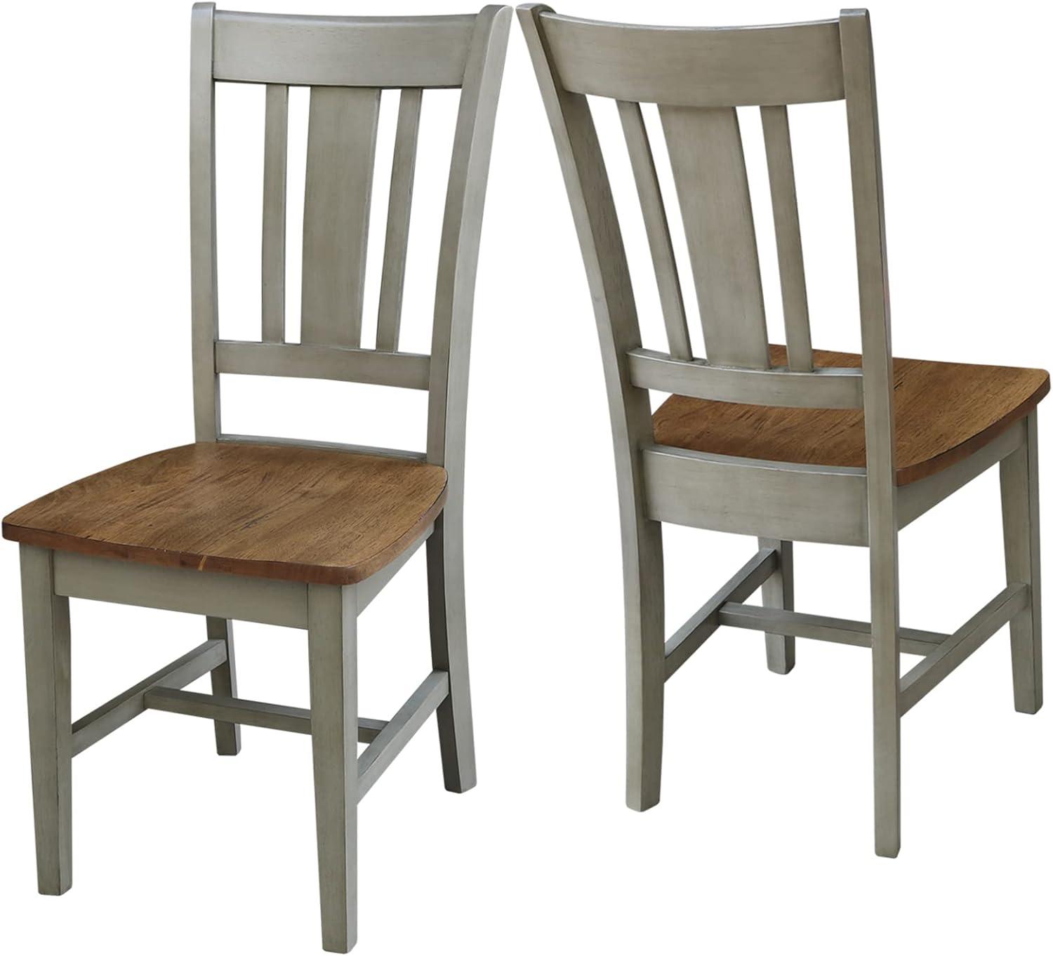 Set of 2 San Remo Splat Back Chairs Natural - International Concepts: Solid Wood, Mid-Century Design, Spot Clean