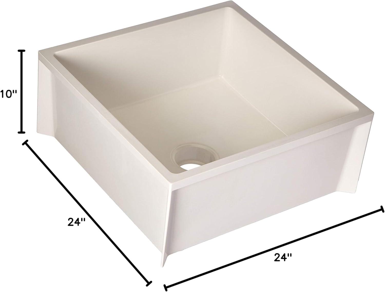 White 24" x 24" Durastone Mop Sink with Stainless Steel Strainer