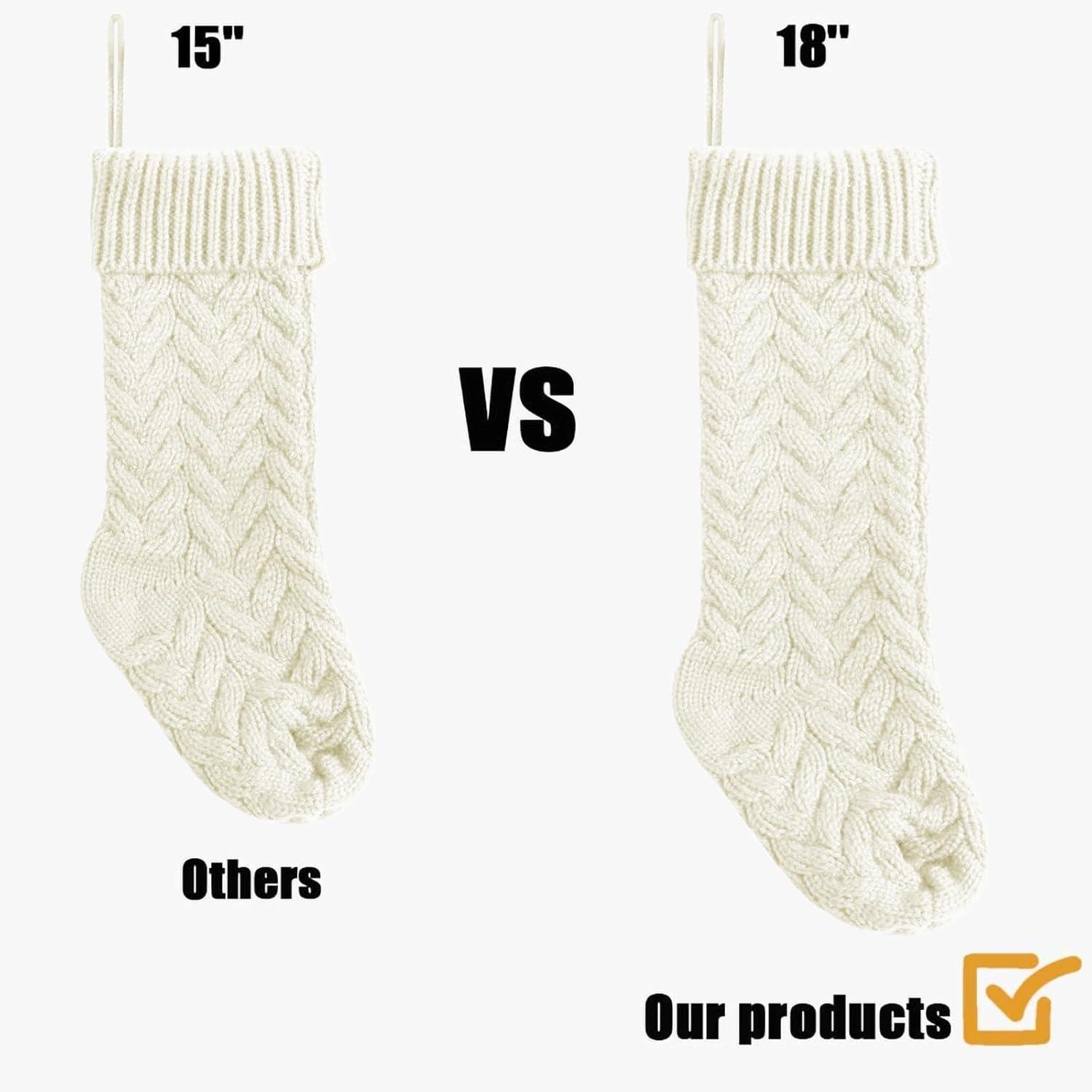 Pack 6, 18" Ivory Cable Knitted Christmas Stockings for Family Holiday Xmas Party Decor