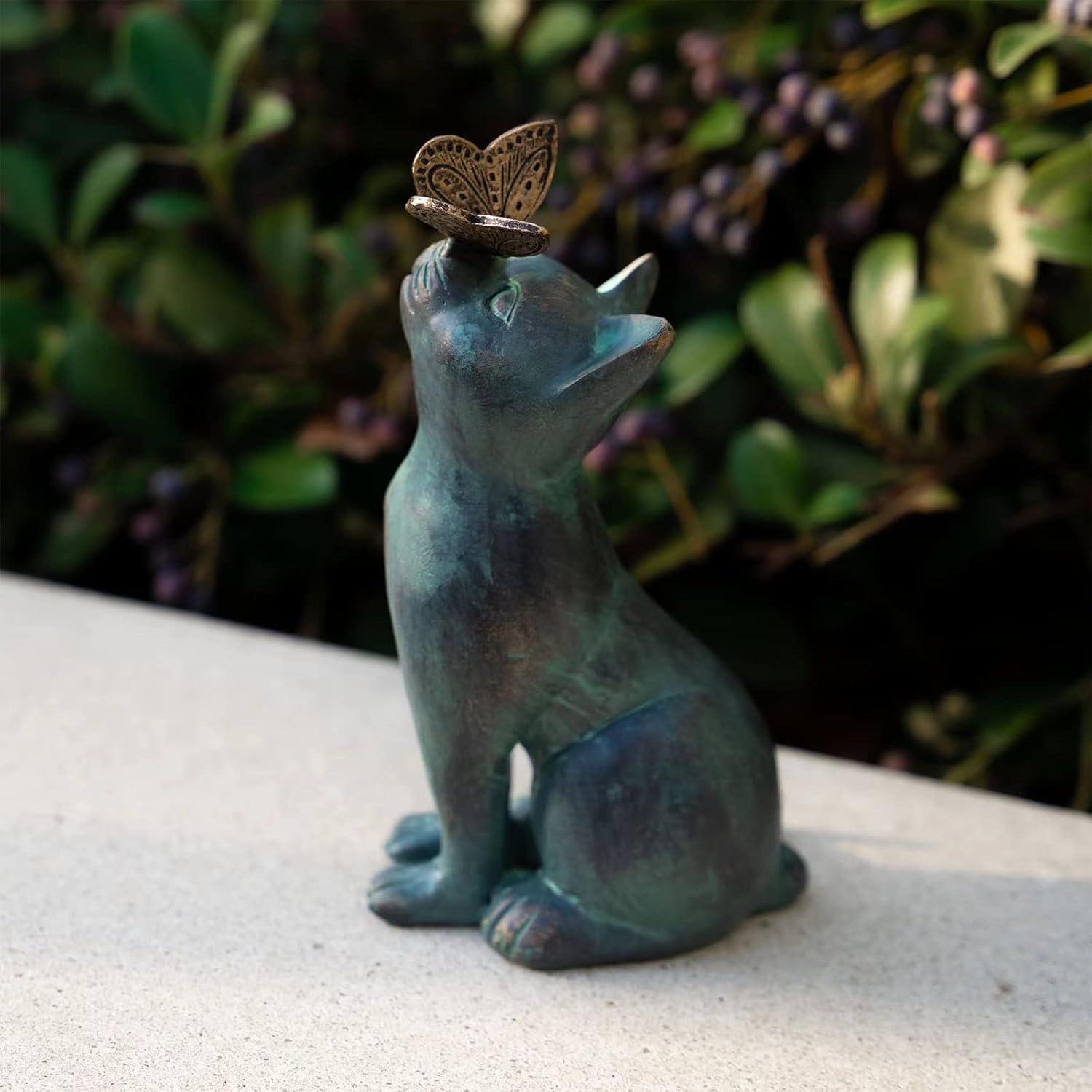 FIALAME Resin Garden Landscape Kitten Statue Ornament Cat Animal Sculpture Handicraft Waterproof Home Decor for Garden Yard C42