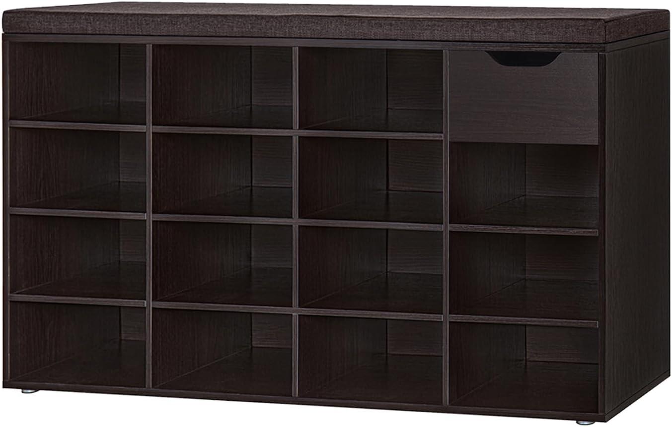 Shoe Rack Bench with Cushion 15-Cube Storage Bench Storage Cabinet for Entryway Espresso