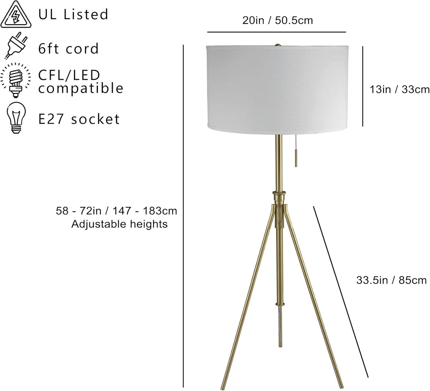 SH Lighting Contemporary Adjustable Matte Gold Tripod Floor Lamp - Features Large Drum Shade and Convenient Foot Switch - 58-72" Tall Great for Living or Bedrooms - Gold