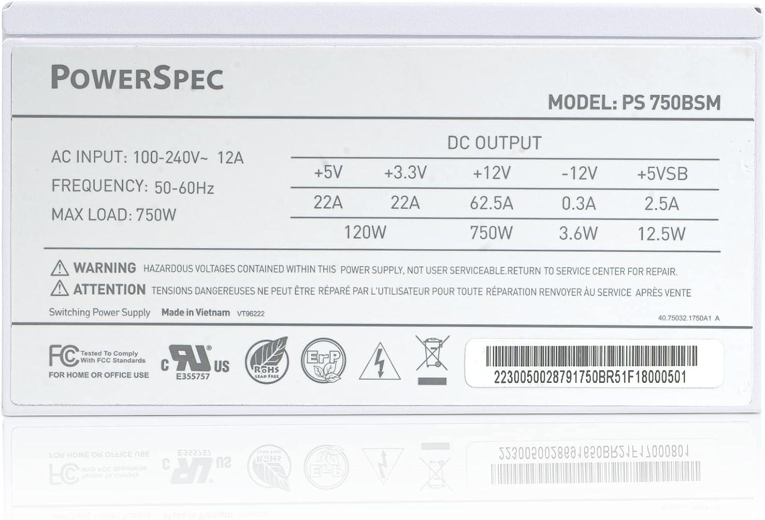 PowerSpec 650W Power Supply Semi Modular 80 Plus Bronze Certified ATX PSU Active PFC SLI Crossfire Ready Gaming PC Computer Power Supplies, PS 650BSM(White Edition)